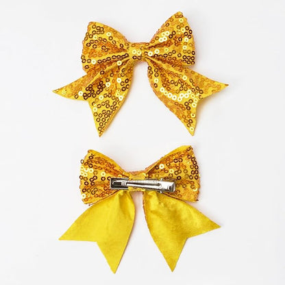 3-inch Sequined Bow Hair Clips For Baby Girls, Toddler, Kids and Young Women Birthday Party Wedding Christmas Occasions Pet Accessories Set of 2 (Rainbow Black)