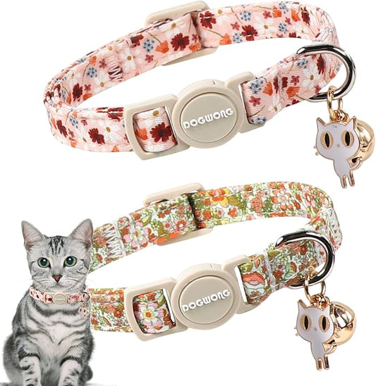 Cat Collar,2 Pack Cute Cat Collars Breakaway with Bell- Safety Buckle Flower Daisy Orange Cat Collar for Girl Cats and Small Dogs，Adjustable 7-12 Inch,Pet Supplies Accessories