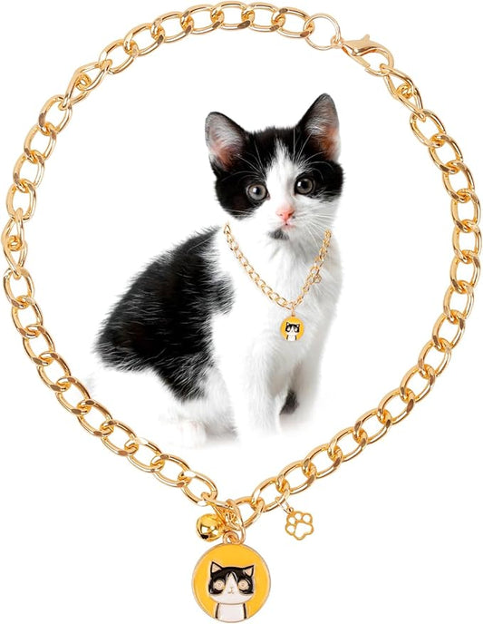 HOWWFALY Dog Collar and Cat Chain Necklace Stainless Steel Adjustable 18K Gold Heart-Shaped Necklace for Small Pets Cats Kitten Puppy (Gold, 13.7 inch)