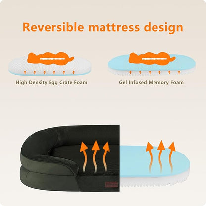 Dwanton Orthopedic Dog Bed for Medium Dogs with Gel Memory Foam, Waterproof Dog Sofa, Washable Pet Bed with Four Sided Bolster Cushion, Removable Cover & Non-Slip Bottom, 35", Green
