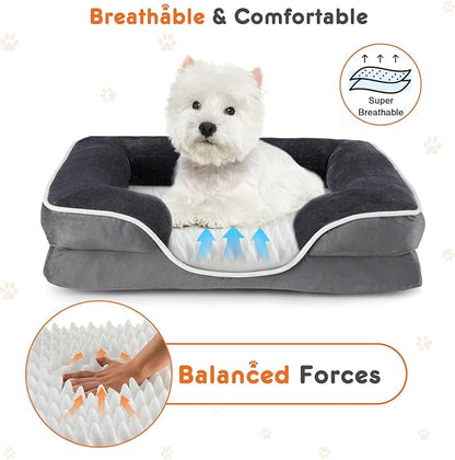 Sweetcrispy Orthopedic Dog Bed, XL Large Memory Foam Puppy Cat Bed with Washable Waterproof Removable Cover & Non-Slip Bottom for Pet Calming Sleeping (42"x32", Gery)