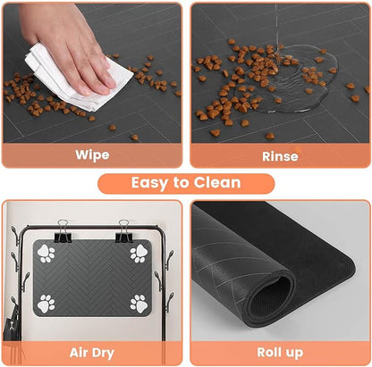 Pet Feeding Mat-Absorbent Pet Placemat for Food and Water Bowl, with Waterproof Rubber Backing, Quick Dry Water Dispenser Mat for Dog and Cat (20"x12", Lime Green)