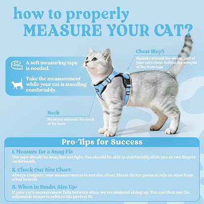rabbitgoo Cat Harness and Leash for Walking, Escape Proof Soft Adjustable Vest Harnesses for Cats, Easy Control Breathable Reflective Strips Jacket, Light Blue,M