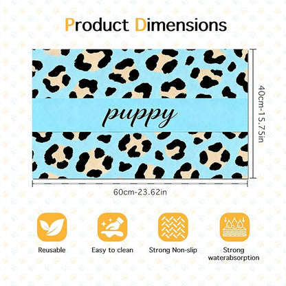 Puppy Feeding Mat 24x16 inch Blue Leopard Print Pet Bowl Placemat Non Slip Floor Mat for Food and Water Indoor Dog Feeding Station Cute Meal Pad for Small Pets Kitchen Use