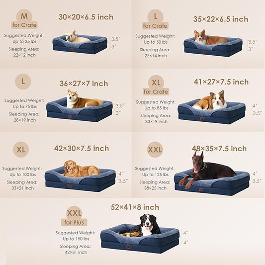 EHEYCIGA Orthopedic XL Dog Bed for Large Sized Dog, 48x35x7.5 Inch Extra Large Memory Foam Dog Couch Bed with Sides, Waterproof Liner & Washable Removable Cover, Bolster Pet Sofa, Navy