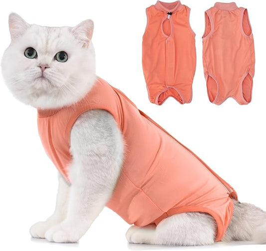 Avont Cat Recovery Suit - Kitten Onesie for Cats After Surgery, Cone of Shame Alternative Surgical Spay Suit for Female Cat, Post-Surgery or Skin Diseases Protection -Coral(L)