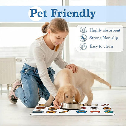Dog Fun Pet Feeding Mat–Christmas Stocking Quick Dry Absorbent Dog Cat Food Mat, Non Slip Waterproof Bowl Placemat for Messy Eaters, Pet Accessories for Floors 16"x24"