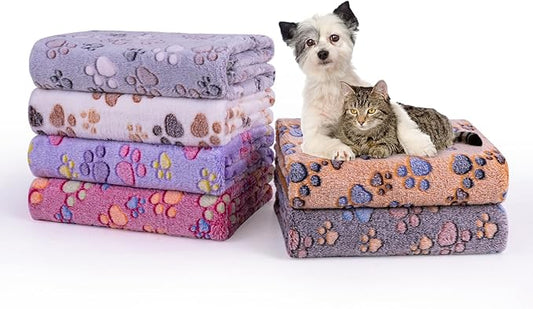 Dono 1 Pack 6 Dog Blankets, Soft Fluffy Fleece Pet Blanket Warm Sleep Mat Paw Print Design Puppy Kitten Throw Blankets Doggy Blanket for Dogs
