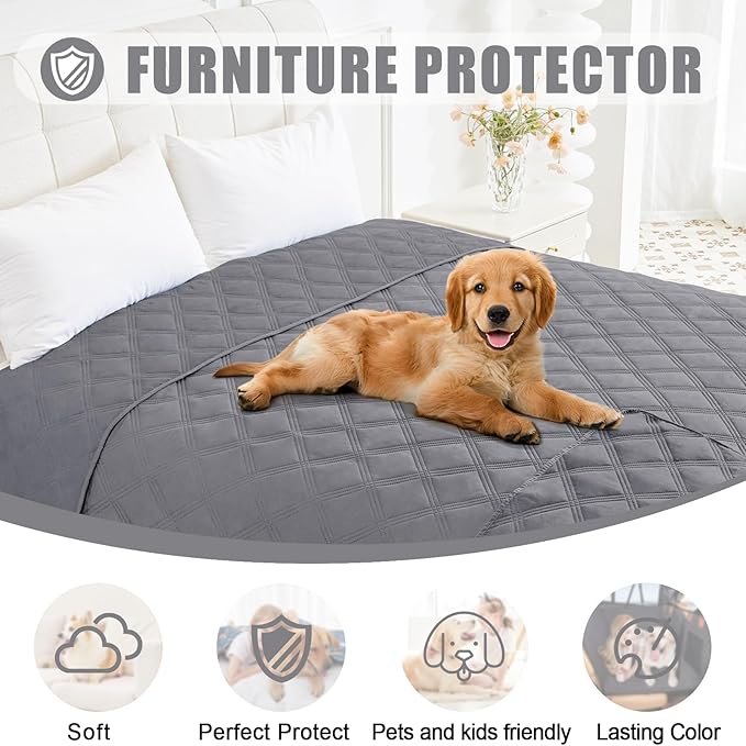 Smiry Waterproof Dog Bed Cover Blanket 40x70, Soft Reversible Pet Blanket, Washable Leakproof Cats Dogs Couch Cover for Sofa, Couch, Furniture, Grey/Grey