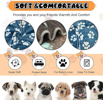 Rezutan Premium Dog Blankets for Large Dogs & Cat Flannel Blanket Washable, Soft Pet Throw Cover for Kennel Crate Bed, Sofas, Cute Paw Pattern,41x31 inch,1Gray & 2Blue