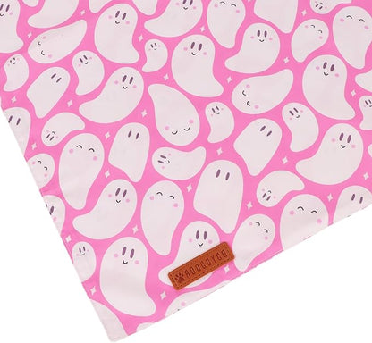 ADOGGYGO Pink Halloween Dog Bandanas 2 Pack, Reversible Ghost Pumpkin Scarf Bib, Adjustable Fit Pink Halloween Bandana for Medium Large Dogs Girl (Large)