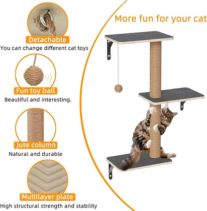 5-in-1 Cat Wall Shelves Set with Hammock, Wall-Mounted Cat Furniture Includes Condo, Bridge, Ladder & Steps for Indoor Cats, Safe & Stable (Gray)