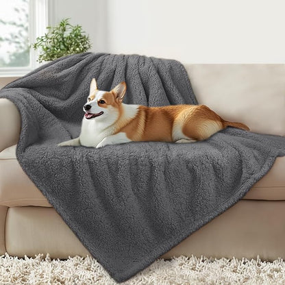 Luciphia Waterproof Pet Blanket for Medium Large Dogs Soft Cat Sherpa Calming Thick Cover Leakproof Cozy Puppy Sofa Bed Car Couch Protector(Grey,30x20 inches)