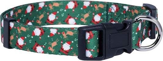 Native Pup Christmas Dog Collar- Winter Holiday Collars for Pets- Xmas Gift for Puppy- Santa, Reindeer, Snowman, Candy Cane, Red Green- Girl Boy- Small, Medium, Large Breeds (Santa & Reindeer, Medium)