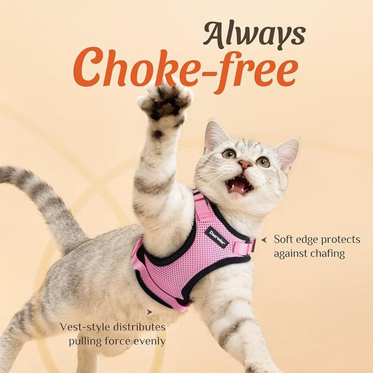 Dooradar Cat Harness and Leash Set, Escape Proof Safe Adjustable Kitten Vest Harnesses for Walking, Easy Control Soft Breathable Mesh Jacket with Reflective Strips for Cats, Pink, M