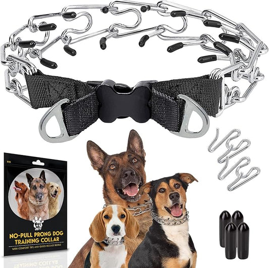 PetJett Prong Collar for Dogs - Choke Collar for Dogs, Pinch Collar for Dog Adjustable No Pull Safety Dog Training Collar for Small Medium Large Breed - Durable Stainless Steel Metal Choker Chain