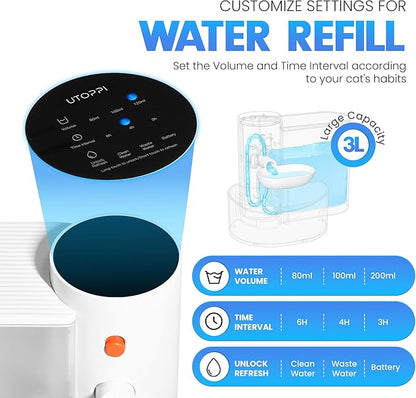 Smart Wireless Cat Water Fountain, 3L Automatic Pet Water Dispenser for Cats & Small Dogs, Ultra Quiet, Cordless Pet Fountain, No Filter, Self Cleaning for Always Fresh Water