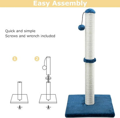 Dimaka 34" Height Tall Cat Scratching Post, Claw Scratcher with Sisal Rope and Covered with Soft Smooth Plush, Vertical Scratch [Full Strectch] Cats (Blue, 34 inches for Large Cats)