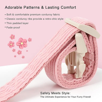 Cute Corduroy Dog Collar - Pink Adjustable Dog Collars for X-Small Dogs 4-10lbs, Fade-Proof with Secure Snap & Little Charm, Christmas Birthday Gift, XS