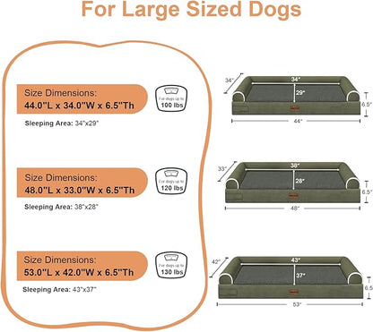 Large Dog Bed Orthopedic Washable: Extra Large Sized Beds for Jumbo Dogs Egg Crate Foam Sofa Couch Waterproof Removable Cover - Dark Green