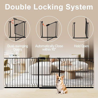 WAOWAO Baby Gate 43.3-52.75" Extra Wide Pressure Mounted Walk Through Swing Auto Close Safety Black Metal Toddler Kids Child Dog Pet Puppy for Stairs,Doorways,Kitchen
