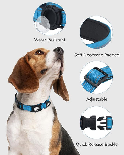 Joytale Airtag Dog Collar, Reflective Pet Collar with Waterproof AirTag Holder, Dual D-Rings, Soft Padded Adjustable for Large Dogs, SkyBlue, L