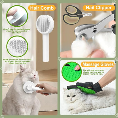 Cat Starter Kit 37pcs Essentials & Supplies Gift - Included Cat Litter Box, Pet Carrier Bag, Grooming Tools, Catnip Toys and More Stuffs for All Life Stages Pets Indoor Outdoor