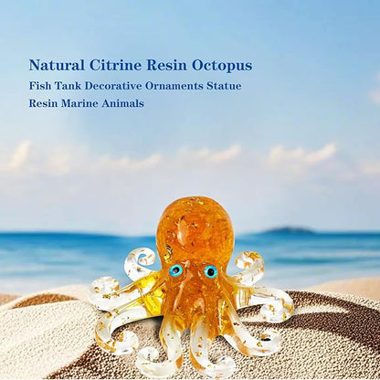 Natural Crystal Gravel Octopus Resin Marine Animals Fish Tank Decorative Ornaments Octopus Statue Healing Crystal Home Decor Ladies Gift 3.93" (Yellow, 3.93")