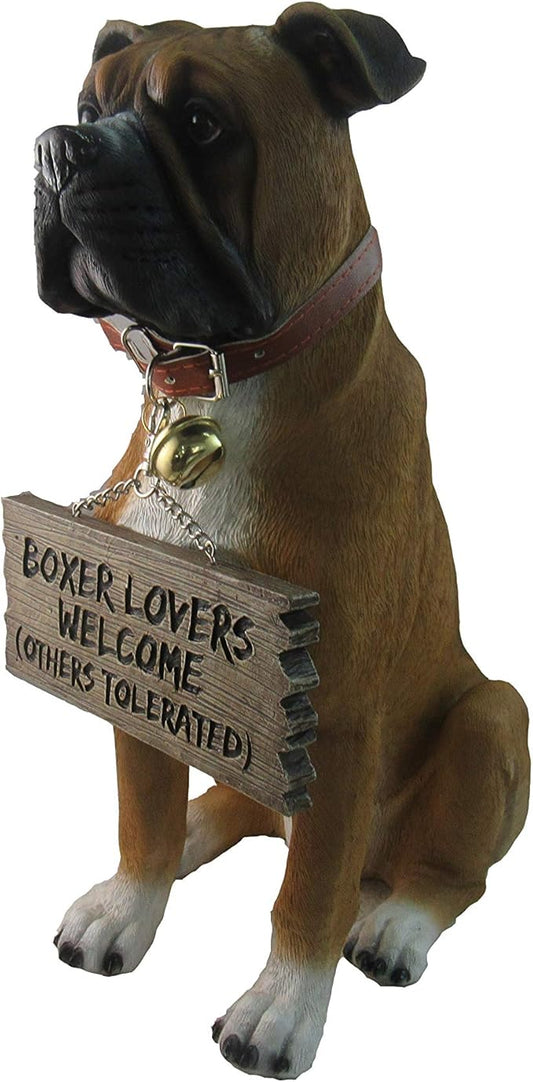 DWK Front Porch Dog Outdoor Welcome Sign Decorative Statue | Cute Dog Welcome Sign for Front Porch Standing | Decorative Garden Statues - Boxer