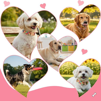 Cotton Dog Collar, Soft Adjustable Dog Collars for Large Dogs, Multi-Color Plaid Dog Collar for Small Medium Large Dogs, Cute Dog Collars Perfect for Girl or Boy Dog Collars-L