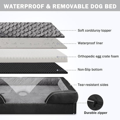 INVENHO Orthopedic Dog Bed for Large Dogs, Washable Waterproof, Egg-Crate Foam Dog Couch Bed with Washable Removable Cover, Waterproof Lining and Nonskid Bottom