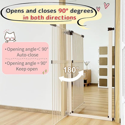 Lumizone Extra Tall Cat Gate 61.02" High Pressure Mounted Extra Wide 59.25"-63.38" (17Sizes) 1.37" Gap No Drilling Auto-Close Tall Pet Gate for Dogs (Cream, 59.25"-63.38" W)