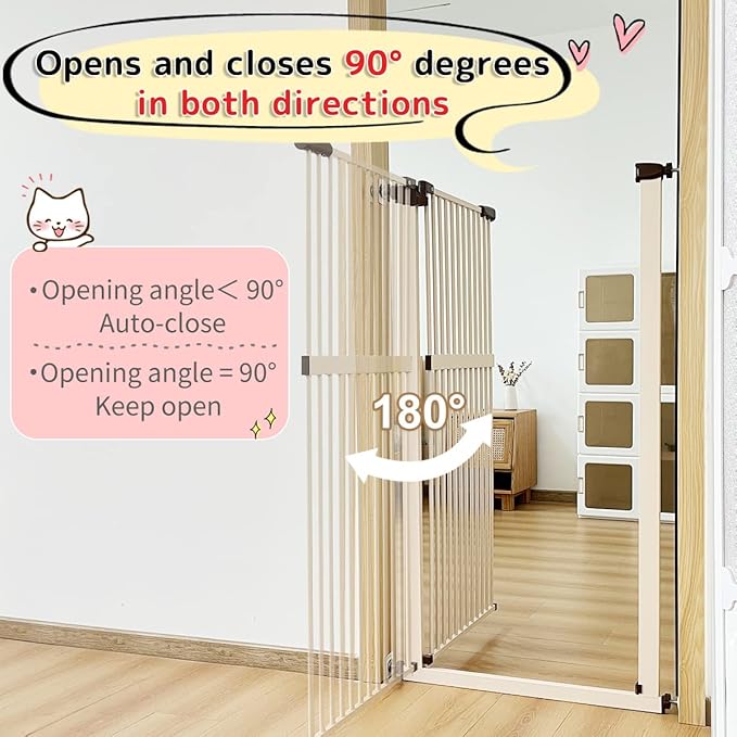 Lumizone Extra Tall Cat Gate 61.02" High Pressure Mounted Extra Wide 50.79"-55.11" (17Sizes) 1.37" Gap No Drilling Auto-Close Tall Pet Gate for Dogs (Cream, 50.79"-55.11" W)