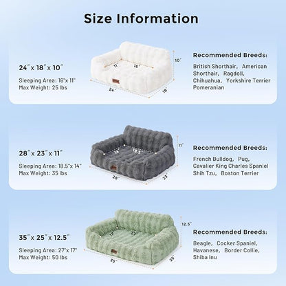 Dog Couch Bed - Fluffy Dog Sofa, Large Orthopedic Pet Sofa Bed with Removable Washable Cover, Faux Fur Calming Cute Pet Couch with Supportive Egg Foam and Non-Slip Bottom, Ivory White
