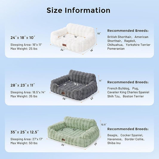 Dog Couch Bed - Fluffy Dog Sofa, Large Orthopedic Pet Sofa Bed with Removable Washable Cover, Faux Fur Calming Cute Pet Couch with Supportive Egg Foam and Non-Slip Bottom, Ivory White