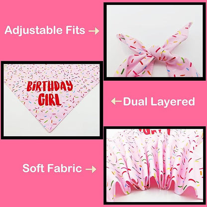 Birthday Girl Dog Bandanas 1 Pack, Pink Donut Theme Dog Scarfs Bibs, Triangle Reversible Pet Scarves for Birthday Girl Handkerchief for Small Medium Large Dogs (Pink, Large)
