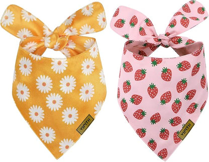 Summer Spring Dog Bandanas 2PCS, Premium Durable Fabric Dog Scarf Bid Handkerchief Bandanas for Boy Girl Small Medium Large Dogs (Medium)