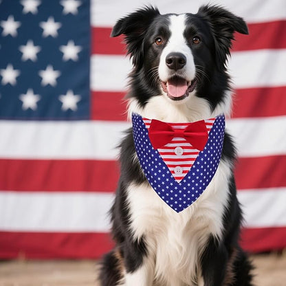 ADOGGYGO American Flag Dog Tuxedo Bandana, Red Blue Pet Tux with Bowtie Adjustable 4th of Julty Bandana Costume for Extra Large Dogs Pets (XL)