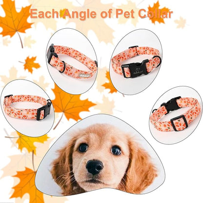 Fall Dog Collar, Cute Football Pattern Puppy Collar, Orange Adjustable Cotton Holiday Tanksgiving Dog Collars for Small Medium Large Boy&Girl Dogs XS