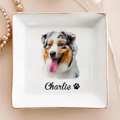 Custom Pet Photo Ring Dish, Personalized Pet Portrait Jewelry Dish, Pet Lover Gift, Dog Mom Cat Mom Gift, Custom Pet Trinket Tray, Decorative Trinket Dish for Dog and Cat Lovers