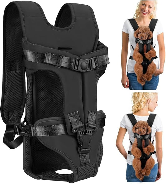 Dog Carrier Backpacks, Adjustable Dog Backpack Carrier, Legs Out Easy-fit Dog Chest Carrier for Medium Small Dogs, Hands Free Dog Front Carrier for Hiking, Cycling（Black XL）