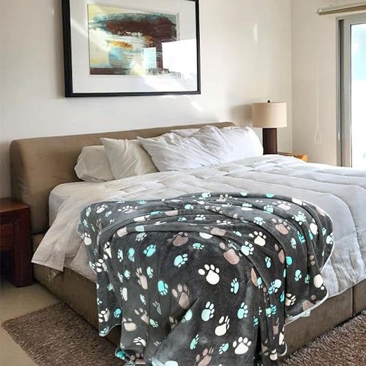 Dog Blankets for Large Dogs, 3 Pcs Dog Blanket Washable, Soft Fluffy Flannel Pet Blanket Mat Cover for Bed Couch, Cute Print Puppy Blanket 60" x 50"