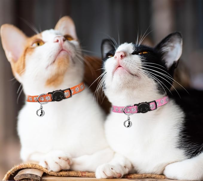 16 PCS Breakaway Cat Collars with Bells Reflective Cat Collar Safety Nylon Kitten Collars Cat Collars for Girl Boy Cats(6"-9")