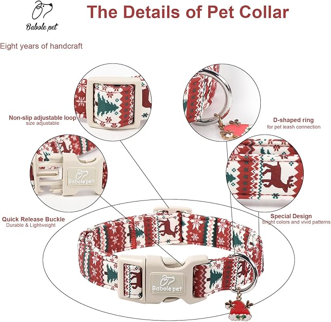 Christmas Dog Collar for Medium Dogs - Cute Fair Isle Style Christmas Collars for Dogs, Soft Adjustable Winter Holiday Dog Collars with Quick Release Buckle M