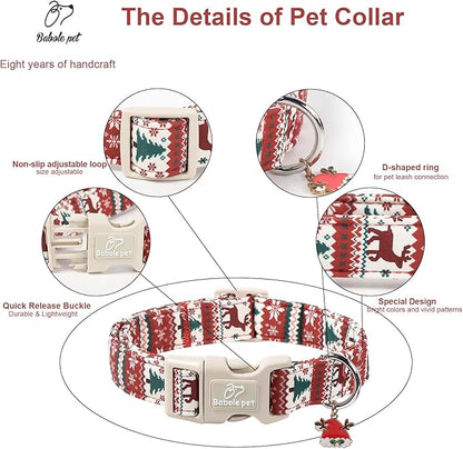 Christmas Dog Collar for Medium Dogs - Cute Fair Isle Style Christmas Collars for Dogs, Soft Adjustable Winter Holiday Dog Collars with Quick Release Buckle M