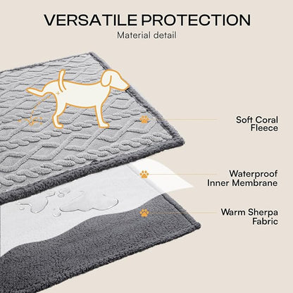 Luciphia Waterproof Pet Blanket, Liquid Pee Proof Dog Blankets for Sofa Bed Couch, Reversible Sherpa Fleece Furniture Protector Cover for Small Medium Large Dogs Cats,Light Grey Medium（57" x 40"）