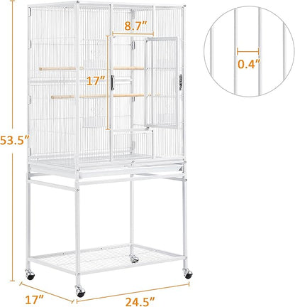 Topeakmart 54-inch Flight Bird Cage with Stand Wrought Iron Bird Cage for Parakeets Parrots Green Cheek Conures Budgies Finches, White