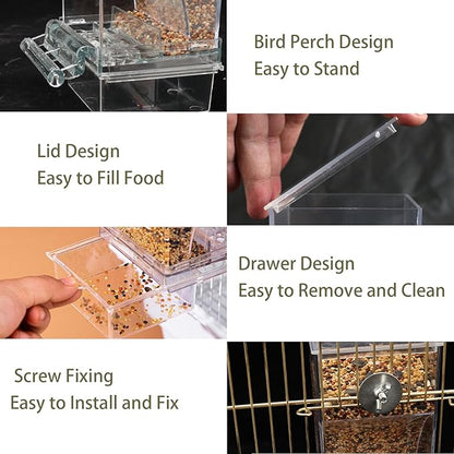 No Mess Bird Feeder Water Dispenser Set, Automatic Parrot Feeder for Cage Transparent Acrylic Food Container Drinker Cage Accessories Parakeet Cockatiel Lovebird Finch