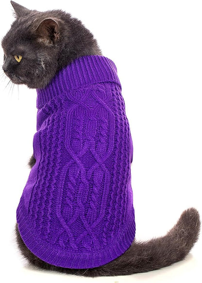 Stretchy Cat Sweater - 17 Colors & 6 Sizes | Snug Winter-Ready Knit for Boy/Girl Cats & Kittens(Deep Purple, X-Small)