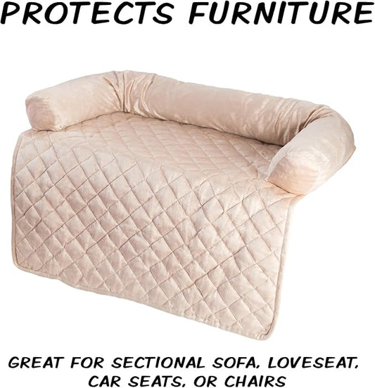Couch Cover for Dogs - 35x35 Pet Furniture Protector with Memory Foam Neck Bolster, Quilted Fabric, and Water-Resistant Base Layer by PETMAKER (Beige
